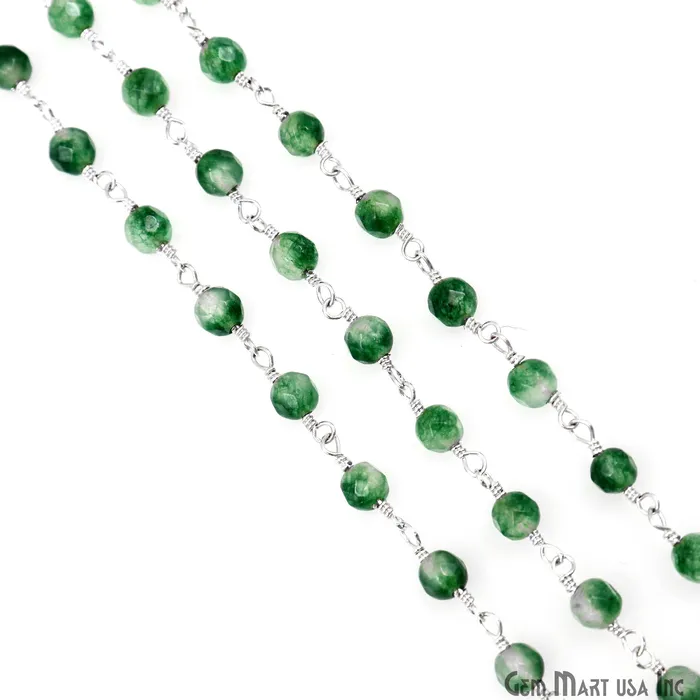 Necklaces Emerald Jade Beads 4mm Silver Plated Wire Wrapped Rosary Chain GemMartUSA