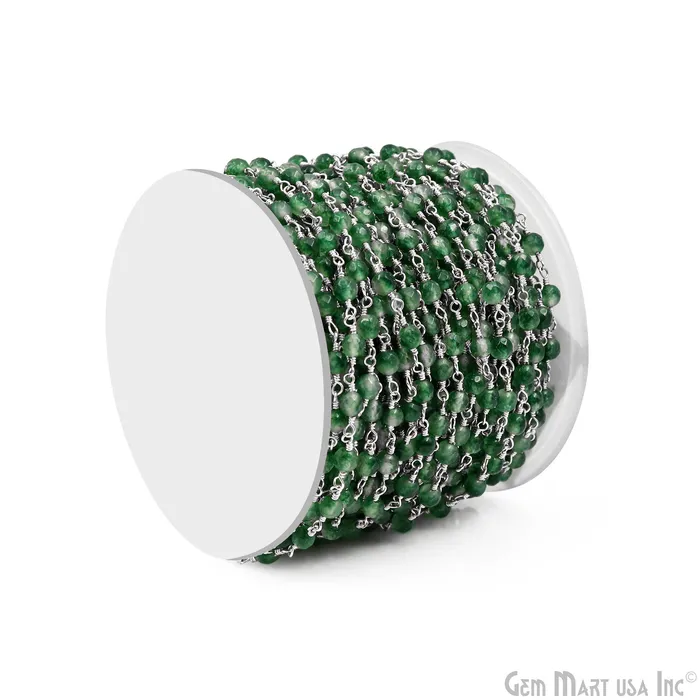 Necklaces Emerald Jade Beads 4mm Silver Plated Wire Wrapped Rosary Chain GemMartUSA