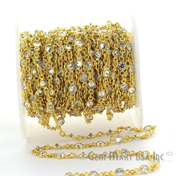 Necklaces GemMartUSA Crystal 4mm Round Gold Plated Continuous Connector Chain Necklaces GemMartUSA Crystal 4mm Round Gold Plated Continuous Connector Chain