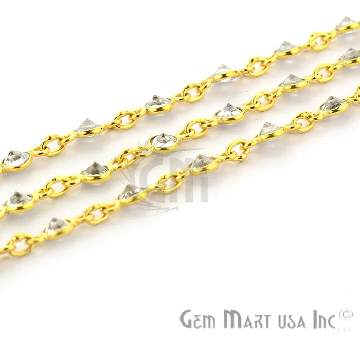 Necklaces GemMartUSA Crystal 4mm Round Gold Plated Continuous Connector Chain