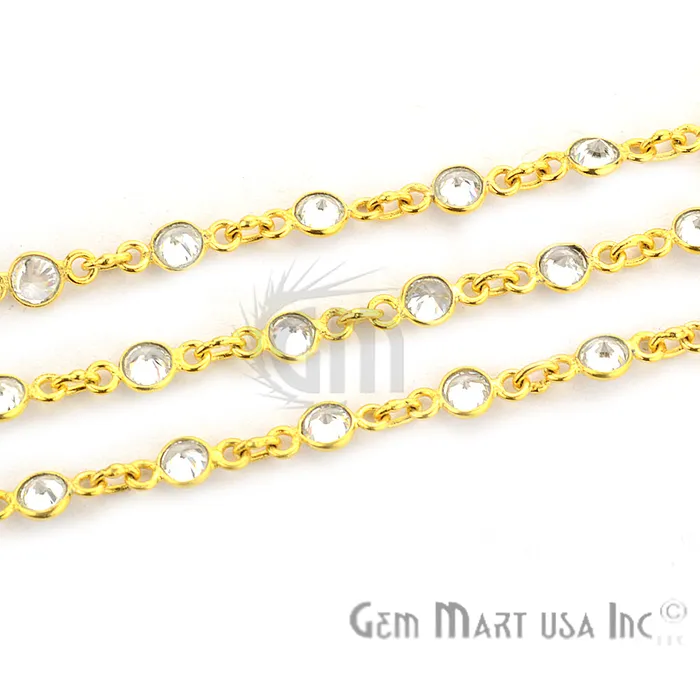 Necklaces GemMartUSA Crystal 4mm Round Gold Plated Continuous Connector Chain