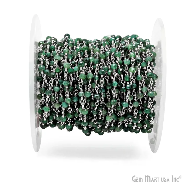 Necklaces GemMartUSA Emerald Faceted 335mm Silver Wire Wrapped Beads Rosary Chain Necklaces GemMartUSA Emerald Faceted 335mm Silver Wire Wrapped Beads Rosary Chain