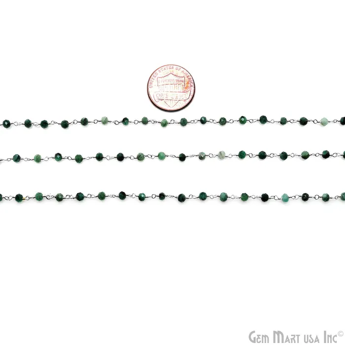 Necklaces GemMartUSA Emerald Faceted 335mm Silver Wire Wrapped Beads Rosary Chain Necklaces GemMartUSA Emerald Faceted 335mm Silver Wire Wrapped Beads Rosary Chain