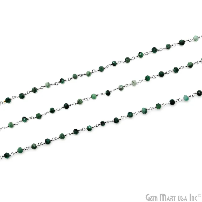 Necklaces GemMartUSA Emerald Faceted 335mm Silver Wire Wrapped Beads Rosary Chain Necklaces GemMartUSA Emerald Faceted 335mm Silver Wire Wrapped Beads Rosary Chain