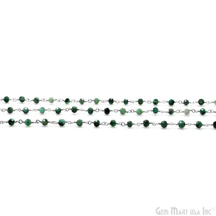 Necklaces GemMartUSA Emerald Faceted 335mm Silver Wire Wrapped Beads Rosary Chain Necklaces GemMartUSA Emerald Faceted 335mm Silver Wire Wrapped Beads Rosary Chain