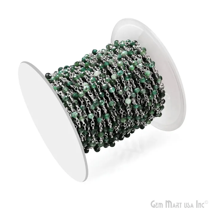 Necklaces GemMartUSA Emerald Faceted 335mm Silver Wire Wrapped Beads Rosary Chain Necklaces GemMartUSA Emerald Faceted 335mm Silver Wire Wrapped Beads Rosary Chain