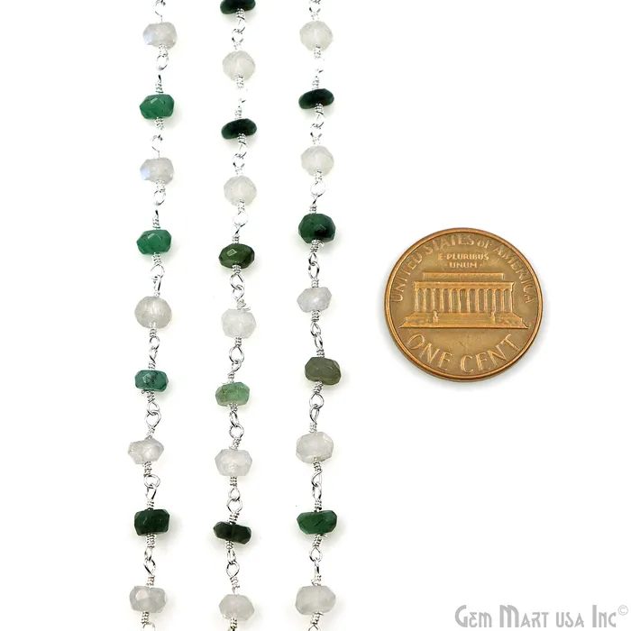 Necklaces GemMartUSA Emerald Rainbow Faceted Beads 4mm Silver Wire Wrapped Rosary Chain Necklaces GemMartUSA Emerald Rainbow Faceted Beads 4mm Silver Wire Wrapped Rosary Chain