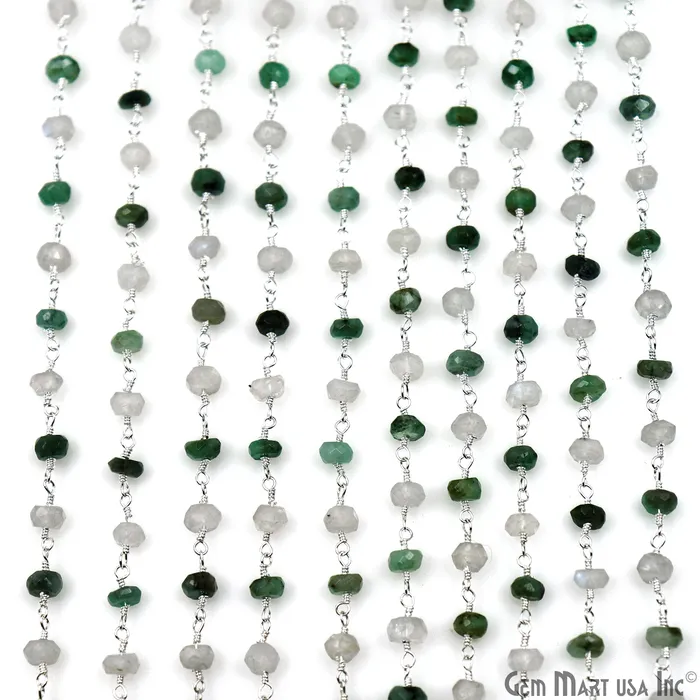 Necklaces GemMartUSA Emerald Rainbow Faceted Beads 4mm Silver Wire Wrapped Rosary Chain Necklaces GemMartUSA Emerald Rainbow Faceted Beads 4mm Silver Wire Wrapped Rosary Chain