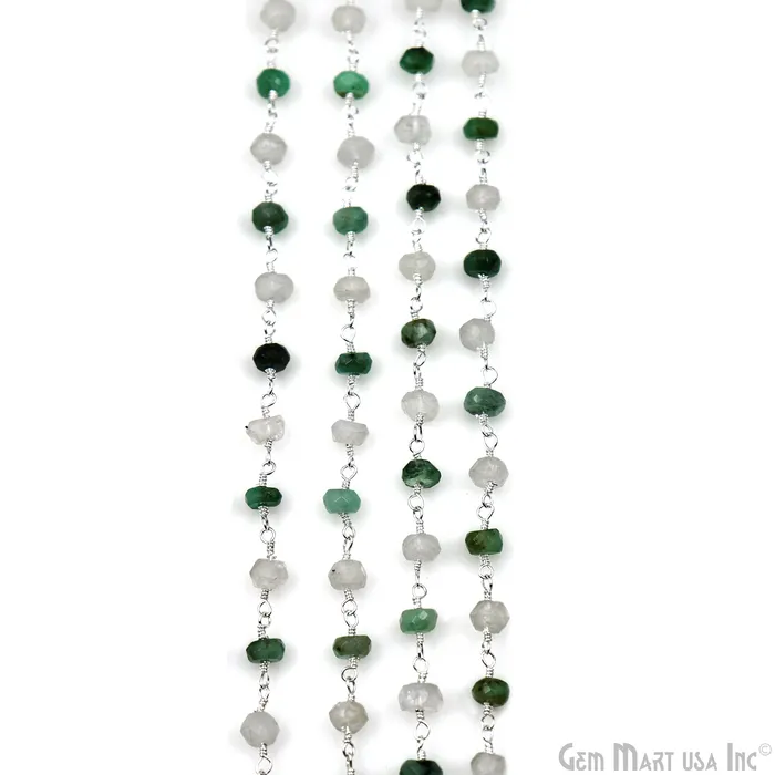 Necklaces GemMartUSA Emerald Rainbow Faceted Beads 4mm Silver Wire Wrapped Rosary Chain Necklaces GemMartUSA Emerald Rainbow Faceted Beads 4mm Silver Wire Wrapped Rosary Chain
