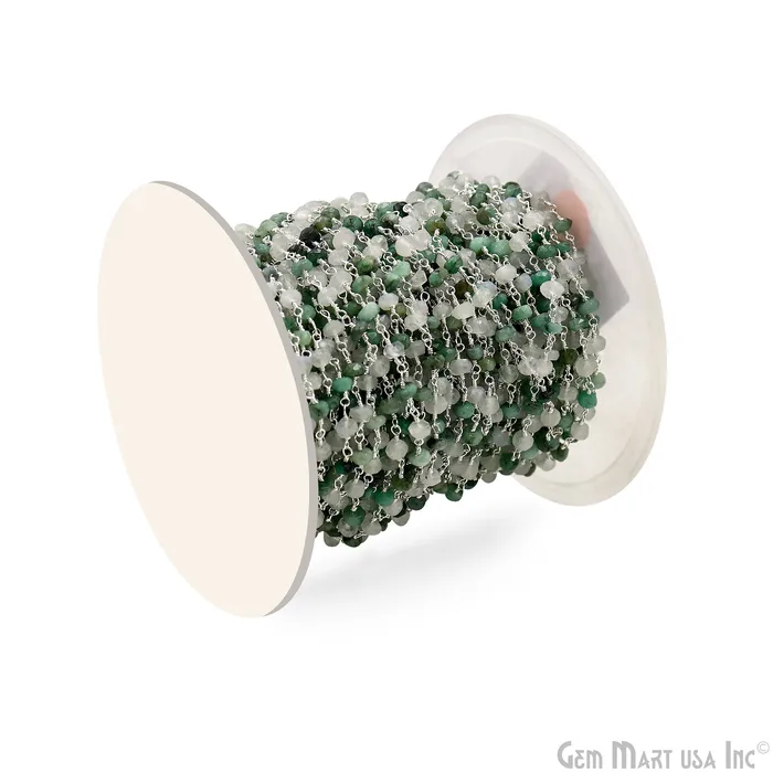 Necklaces GemMartUSA Emerald Rainbow Faceted Beads 4mm Silver Wire Wrapped Rosary Chain Necklaces GemMartUSA Emerald Rainbow Faceted Beads 4mm Silver Wire Wrapped Rosary Chain