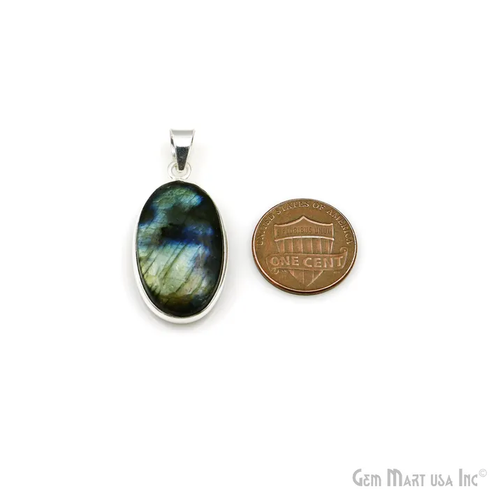 Necklaces GemMartUSA Labradorite Gemstone Oval 32x17mm Sterling Silver Necklace Pendant 1PC