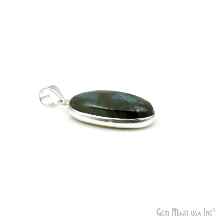 Necklaces GemMartUSA Labradorite Gemstone Oval 32x17mm Sterling Silver Necklace Pendant 1PC