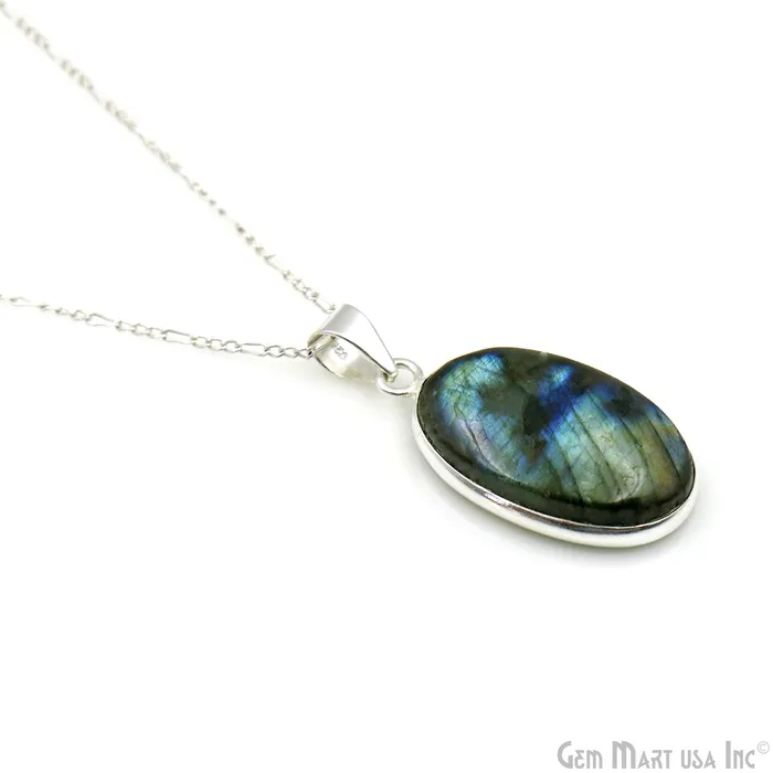 Necklaces GemMartUSA Labradorite Gemstone Oval 32x17mm Sterling Silver Necklace Pendant 1PC