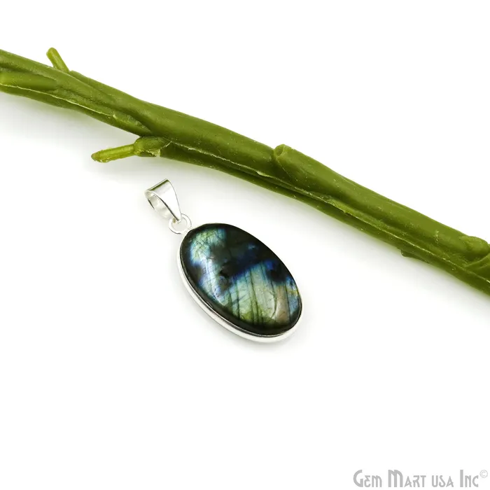 Necklaces GemMartUSA Labradorite Gemstone Oval 32x17mm Sterling Silver Necklace Pendant 1PC