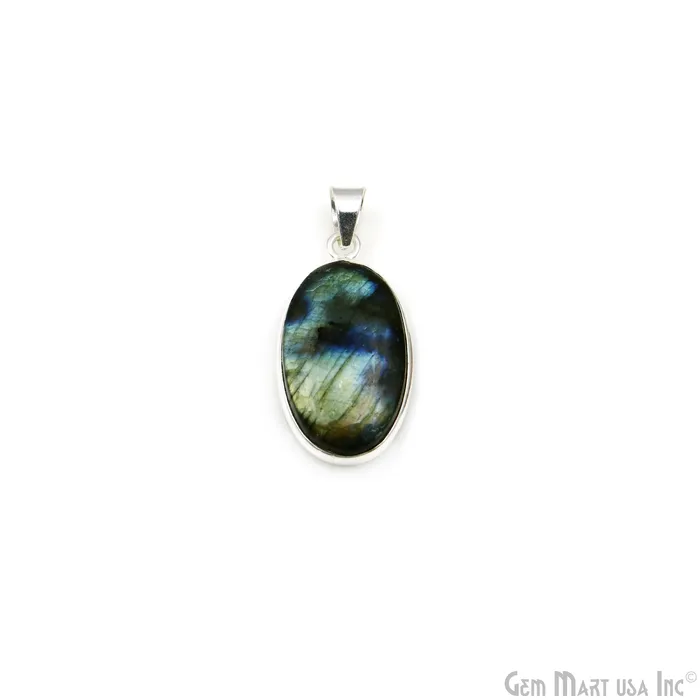 Necklaces GemMartUSA Labradorite Gemstone Oval 32x17mm Sterling Silver Necklace Pendant 1PC