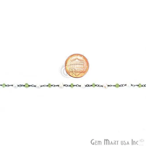 Necklaces GemMartUSA Peridot With Pearl Gemstone Beaded Oxidized Wire Wrapped Rosary Chain