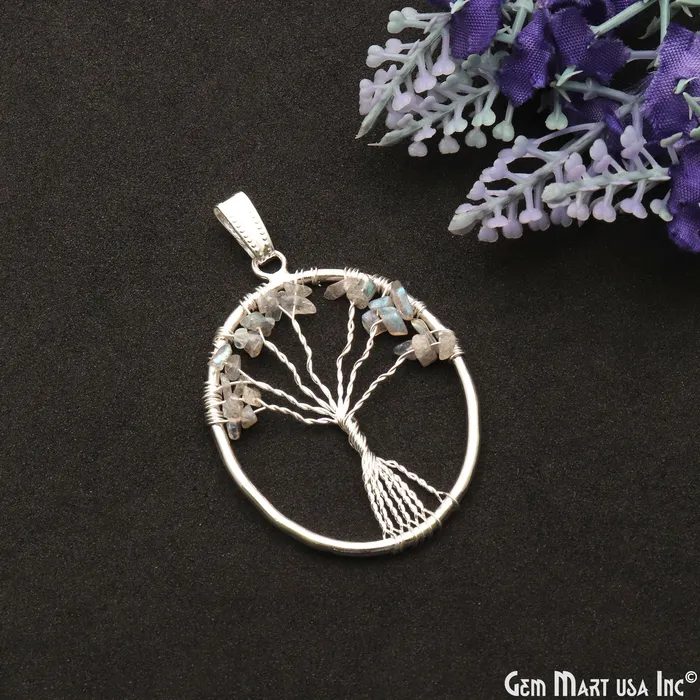 Necklaces GemmartUSA Tree of Life Labradorite Oval Silver Wire Wrapped 46x35mm Chakra Pendant Necklaces GemmartUSA Tree of Life Labradorite Oval Silver Wire Wrapped 46x35mm Chakra Pendant