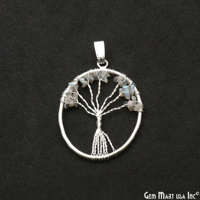 Necklaces GemmartUSA Tree of Life Labradorite Oval Silver Wire Wrapped 46x35mm Chakra Pendant Necklaces GemmartUSA Tree of Life Labradorite Oval Silver Wire Wrapped 46x35mm Chakra Pendant