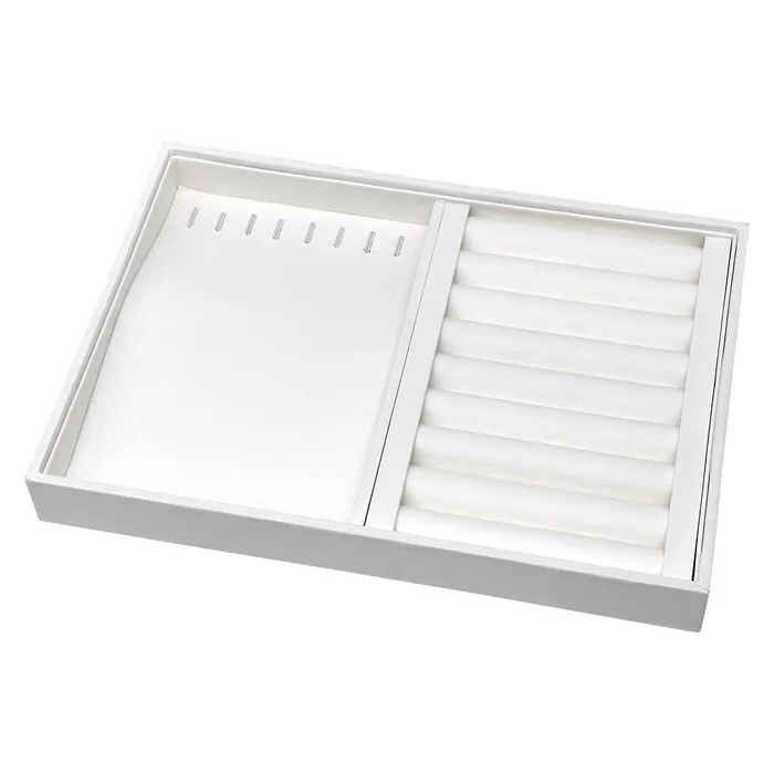 Necklaces JPIDisplay 11 x 8 White Leatherette Necklace and Ring Combination Display Tray Necklaces JPIDisplay 11 x 8 White Leatherette Necklace and Ring Combination Display Tray