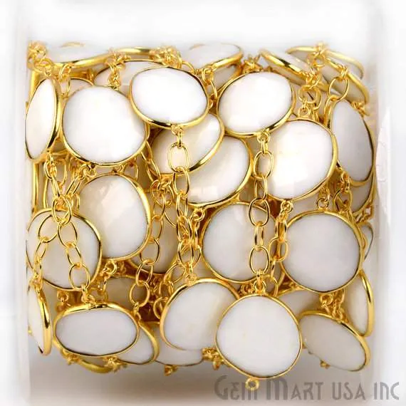 Necklaces White Agate 15mm Gold Plated Bezel Link Connector Chain GemMartUSA Necklaces White Agate 15mm Gold Plated Bezel Link Connector Chain GemMartUSA