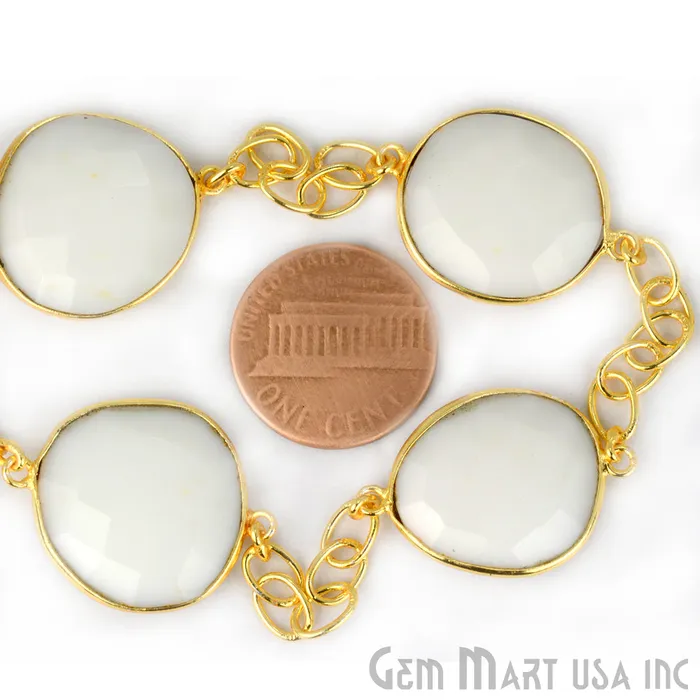 Necklaces White Agate 15mm Gold Plated Bezel Link Connector Chain GemMartUSA Necklaces White Agate 15mm Gold Plated Bezel Link Connector Chain GemMartUSA