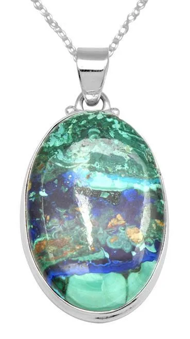 Necklaces YoTreasure Azurite Malachite 2 Long 925 Solid Sterling Silver Pendant With 18 Chain Necklaces YoTreasure Azurite Malachite 2 Long 925 Solid Sterling Silver Pendant With 18 Chain