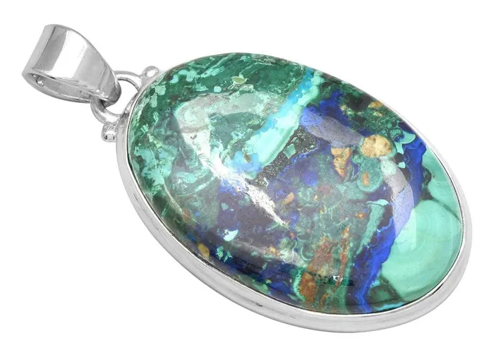 Necklaces YoTreasure Azurite Malachite 2 Long 925 Solid Sterling Silver Pendant With 18 Chain