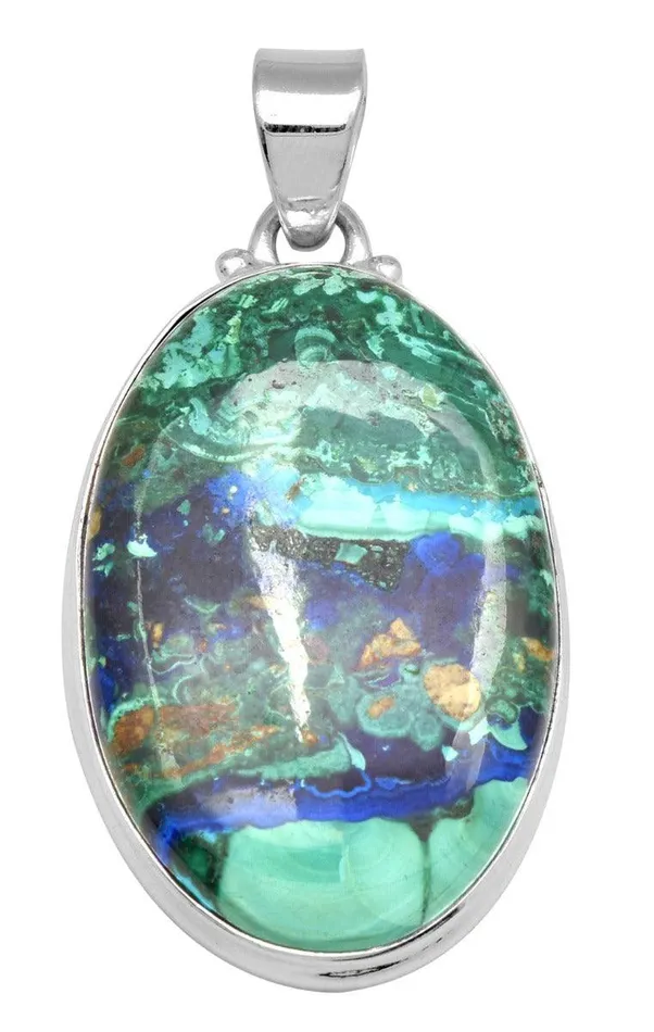 Necklaces YoTreasure Azurite Malachite 2 Long 925 Solid Sterling Silver Pendant With 18 Chain
