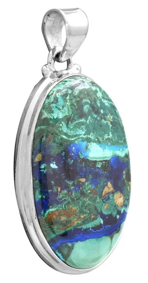 Necklaces YoTreasure Azurite Malachite 2 Long 925 Solid Sterling Silver Pendant With 18 Chain