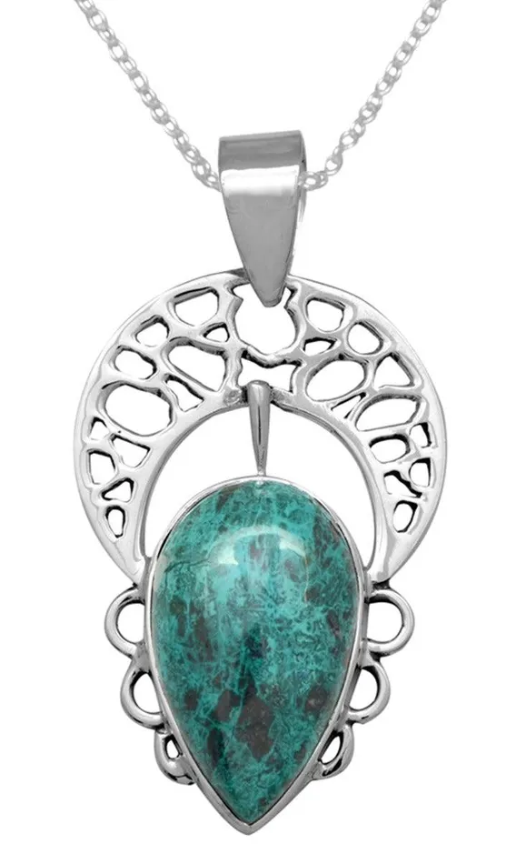 Necklaces YoTreasure Chrysocolla 925 Solid Sterling Silver Pendant Necklace Silver Jewelry Necklaces YoTreasure Chrysocolla 925 Solid Sterling Silver Pendant Necklace Silver Jewelry