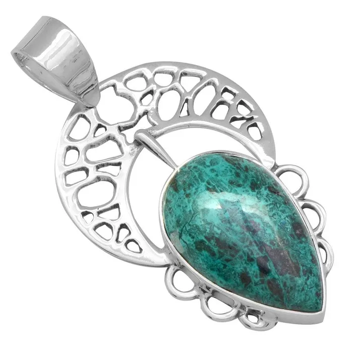 Necklaces YoTreasure Chrysocolla 925 Solid Sterling Silver Pendant Necklace Silver Jewelry