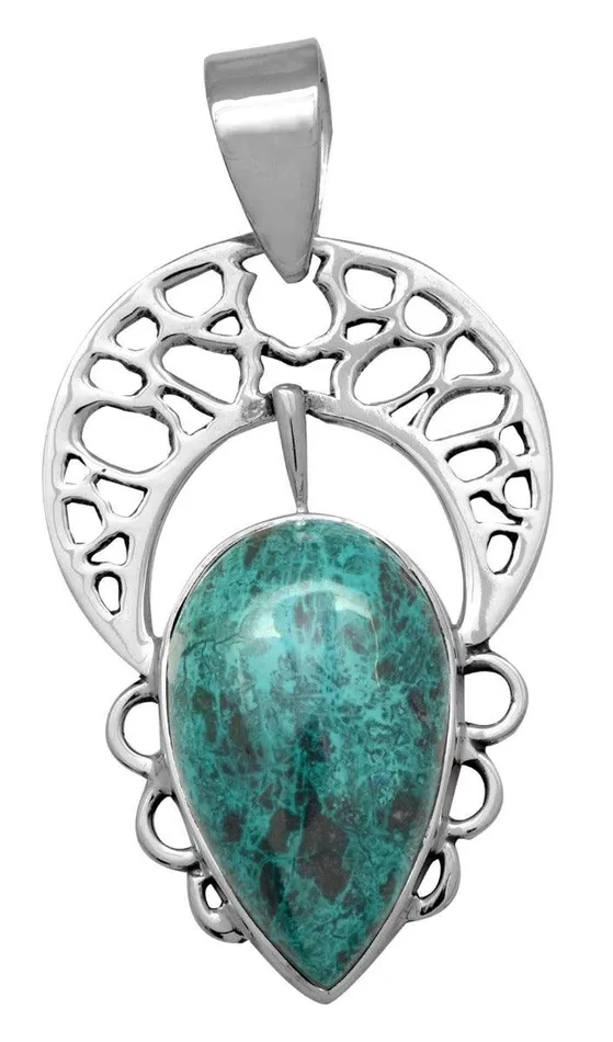 Necklaces YoTreasure Chrysocolla 925 Solid Sterling Silver Pendant Necklace Silver Jewelry