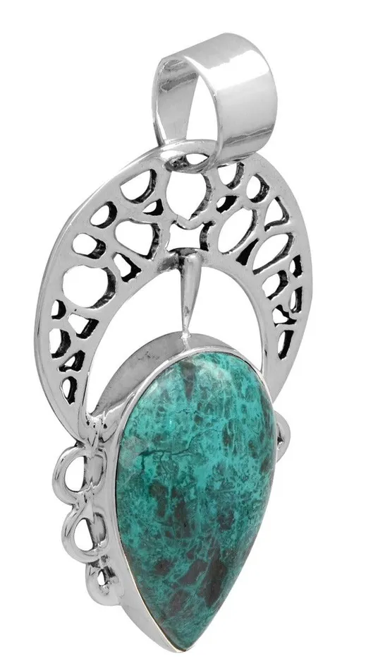 Necklaces YoTreasure Chrysocolla 925 Solid Sterling Silver Pendant Necklace Silver Jewelry