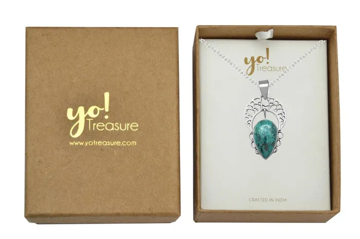 Necklaces YoTreasure Chrysocolla 925 Solid Sterling Silver Pendant Necklace Silver Jewelry