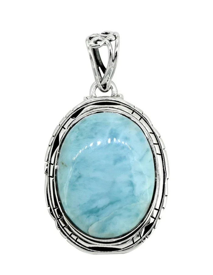 Necklaces YoTreasure Natural Larimar Solid 925 Sterling Silver Pendant 1 34