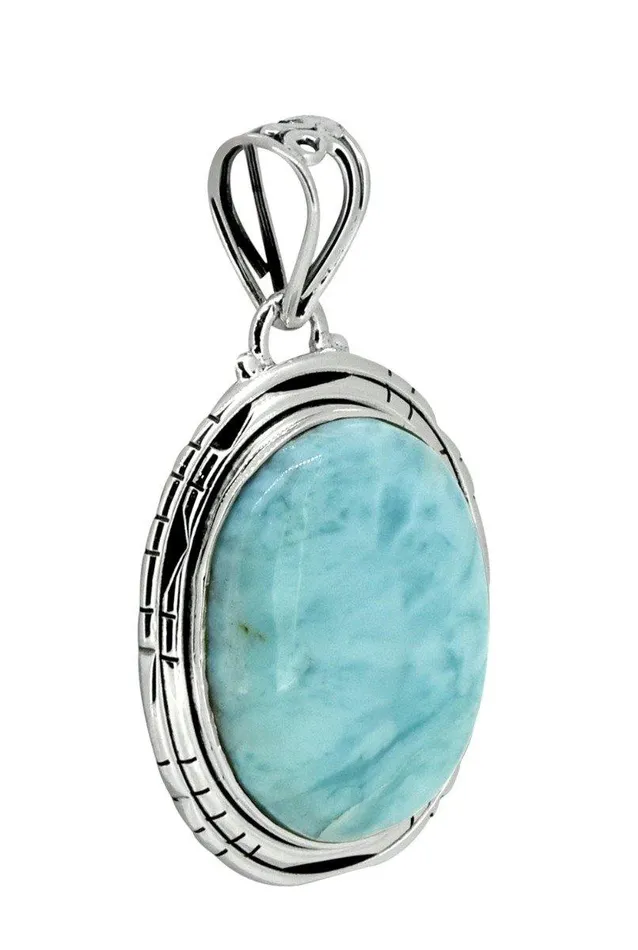 Necklaces YoTreasure Natural Larimar Solid 925 Sterling Silver Pendant 1 34