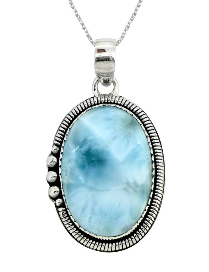 Necklaces YoTreasure Natural Larimar Solid 925 Sterling Silver Pendant 2