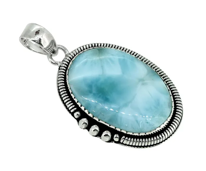 Necklaces YoTreasure Natural Larimar Solid 925 Sterling Silver Pendant 2