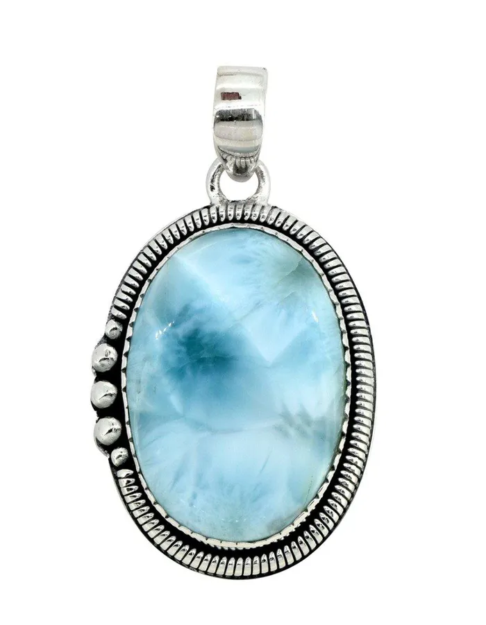 Necklaces YoTreasure Natural Larimar Solid 925 Sterling Silver Pendant 2