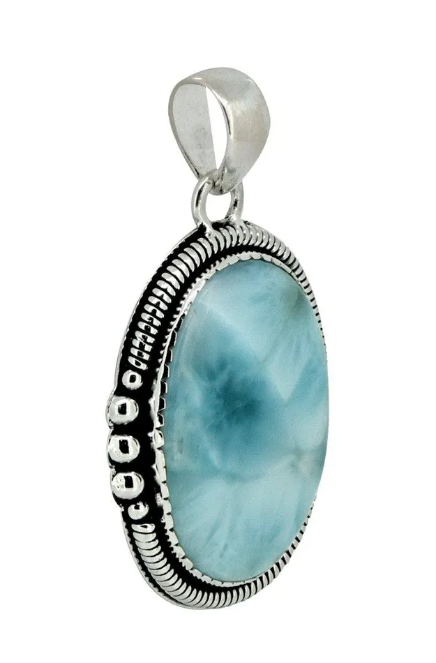Necklaces YoTreasure Natural Larimar Solid 925 Sterling Silver Pendant 2