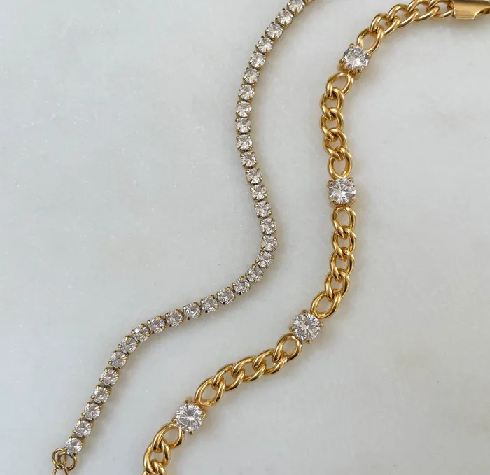 PARIS DAINTY CZ DIAMOND TENNIS BRACELET GOLD Mai Dsire Bracelets