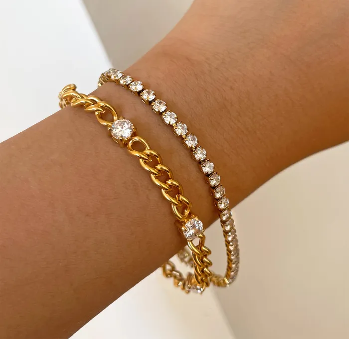 PARIS DAINTY CZ DIAMOND TENNIS BRACELET GOLD Mai Dsire Bracelets