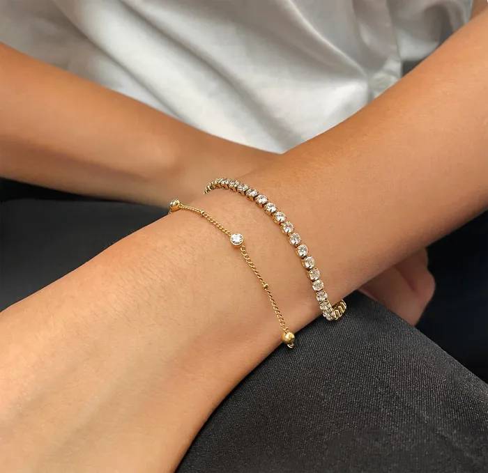 PARIS DAINTY CZ DIAMOND TENNIS BRACELET GOLD Mai Dsire Bracelets