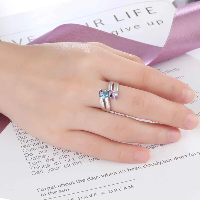 Personalized Gift for Friendship Engraved 4 Names Sister Birthstone Promise Rings 925 Sterling Silver Jewelry Personalized Jewel Rings