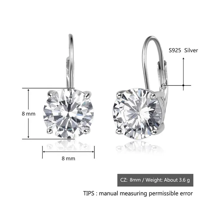 Personalized Jewel Earrings 8mm Cubic Zirconia Solid 925 Sterling Silver Hoop Earrings For Women Romantic Style Jewelry Gift For Friend