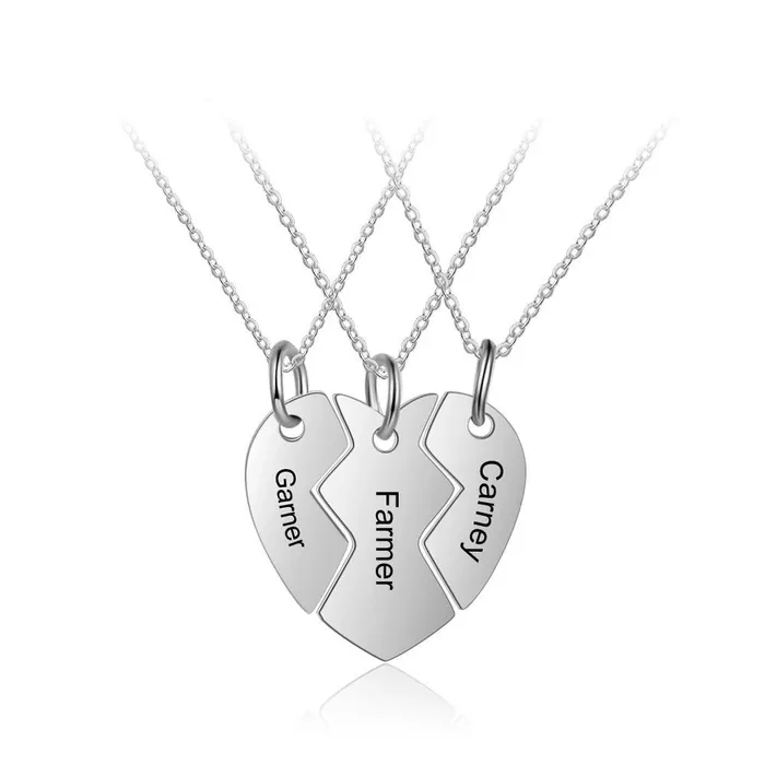 Personalized Jewel Necklaces 3 Pcs Heart Shape Personalized Name Necklace