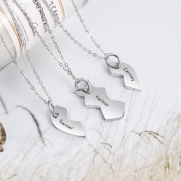 Personalized Jewel Necklaces 3 Pcs Heart Shape Personalized Name Necklace