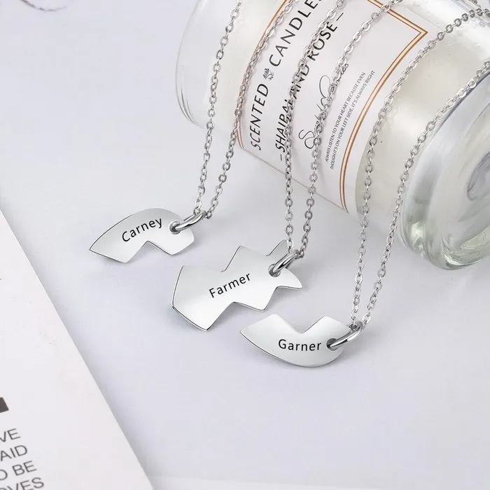 Personalized Jewel Necklaces 3 Pcs Heart Shape Personalized Name Necklace