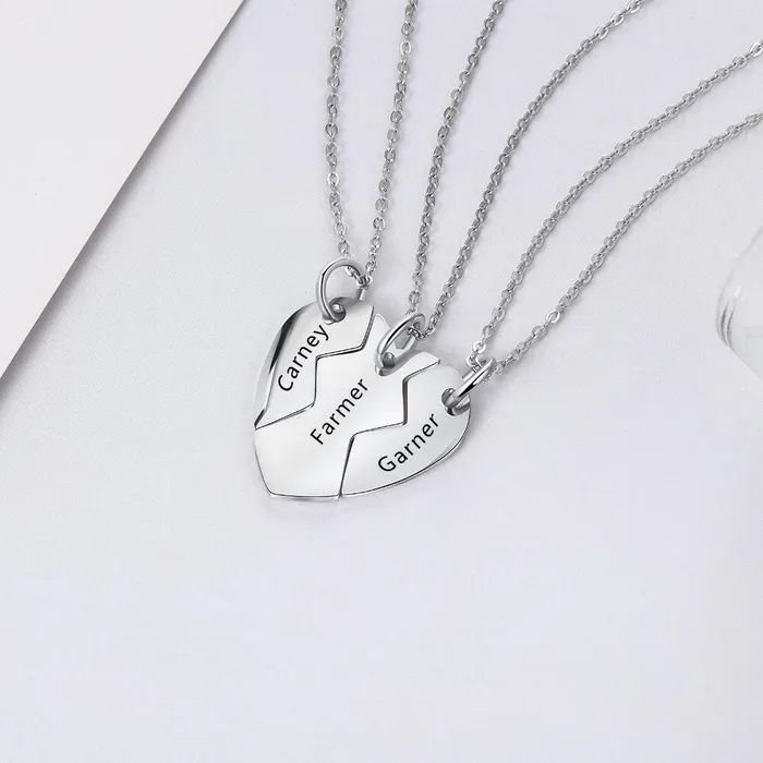 Personalized Jewel Necklaces 3 Pcs Heart Shape Personalized Name Necklace