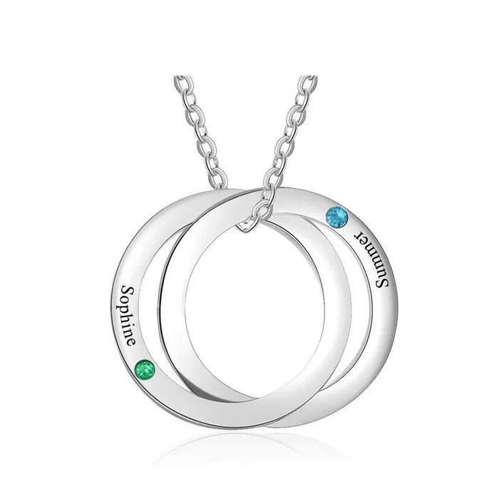 Personalized Stainless Steel Double Circles Necklace with Custom Name Engraved Birthstone Pendant Couple Gift Necklace Personalized Jewel Necklaces